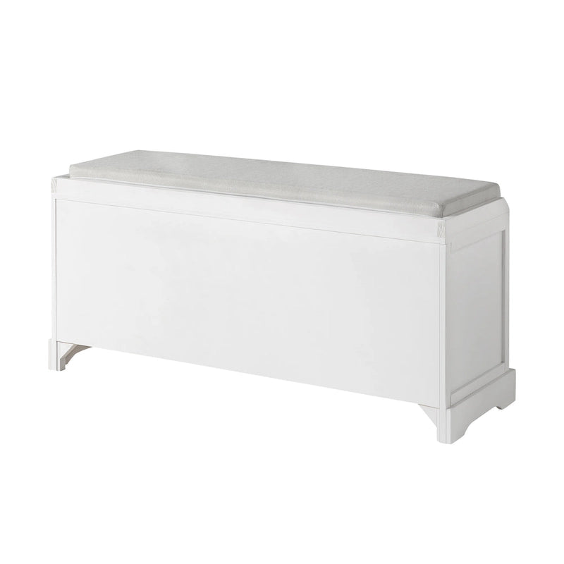 Banc de rangement capitonné pour entrée avec tiroirs et paniers
