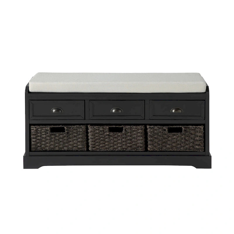 Banc de rangement capitonné pour entrée avec tiroirs et paniers