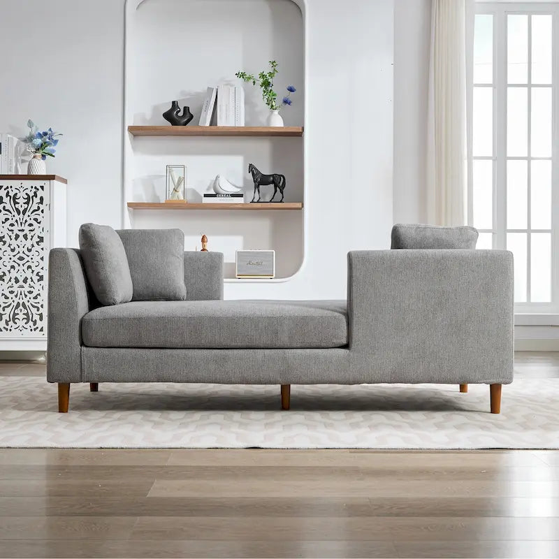 Canapé-méridienne moderne touffeté en chenille avec pieds en bois de noyer multicolore