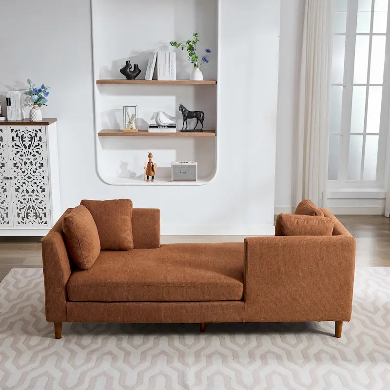 Canapé-méridienne moderne touffeté en chenille avec pieds en bois de noyer multicolore