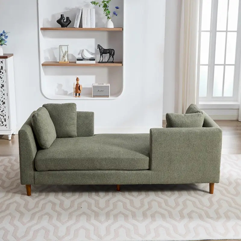 Canapé-méridienne moderne touffeté en chenille avec pieds en bois de noyer multicolore