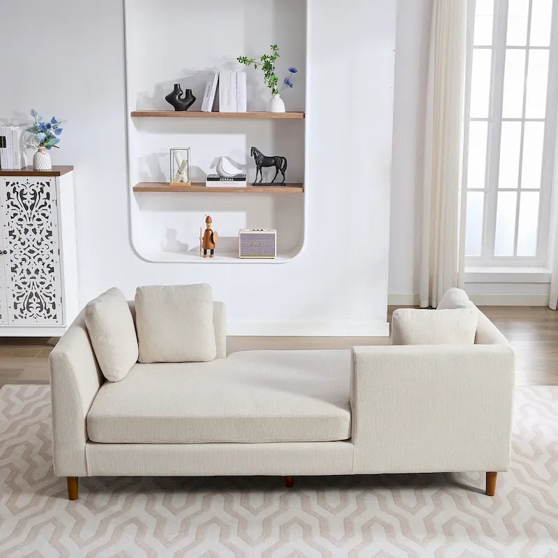 Canapé-méridienne moderne touffeté en chenille avec pieds en bois de noyer multicolore