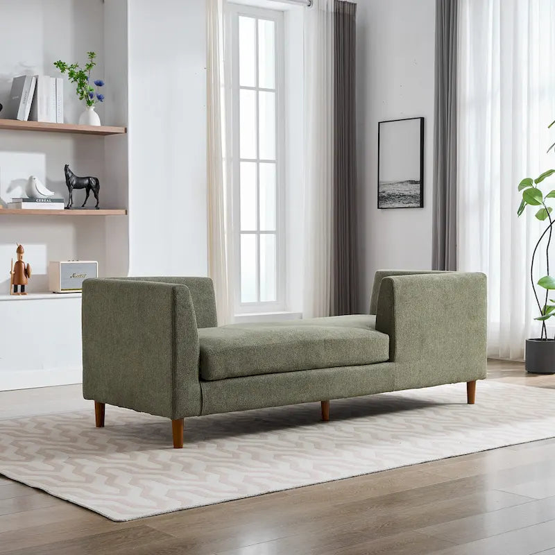 Canapé-méridienne moderne touffeté en chenille avec pieds en bois de noyer multicolore