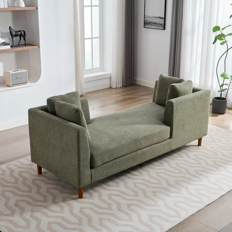 Canapé-méridienne moderne touffeté en chenille avec pieds en bois de noyer multicolore