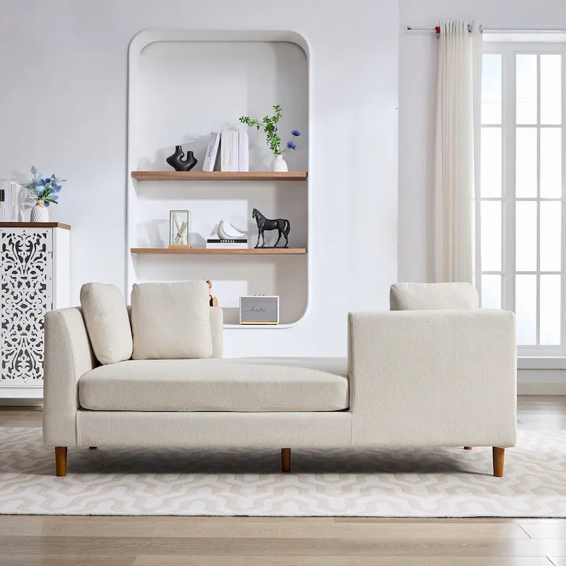 Canapé-méridienne moderne touffeté en chenille avec pieds en bois de noyer multicolore