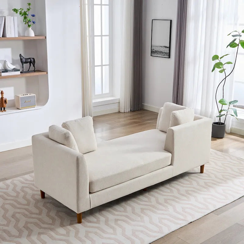Canapé-méridienne moderne touffeté en chenille avec pieds en bois de noyer multicolore