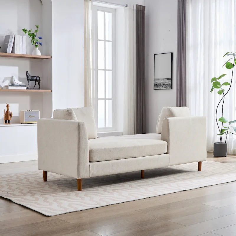 Canapé-méridienne moderne touffeté en chenille avec pieds en bois de noyer multicolore