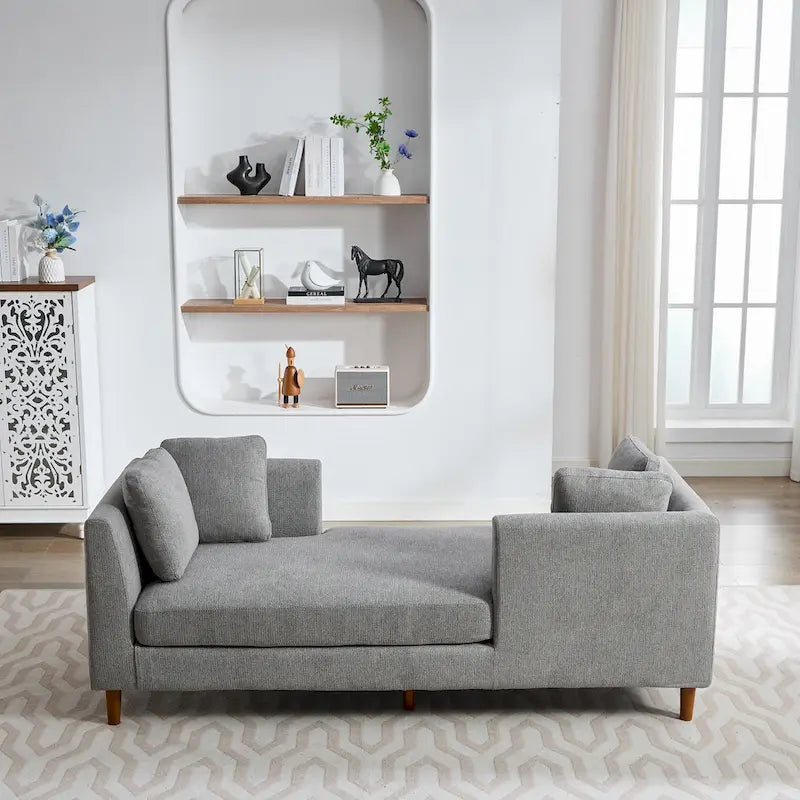 Canapé-méridienne moderne touffeté en chenille avec pieds en bois de noyer multicolore