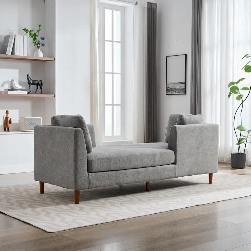 Canapé-méridienne moderne touffeté en chenille avec pieds en bois de noyer multicolore