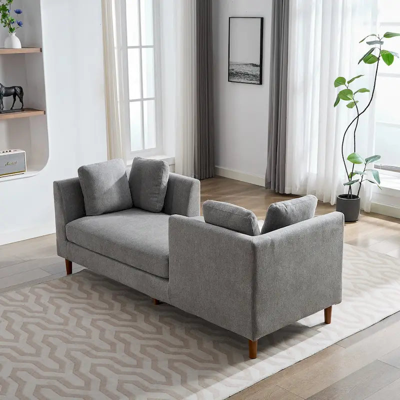 Canapé-méridienne moderne touffeté en chenille avec pieds en bois de noyer multicolore