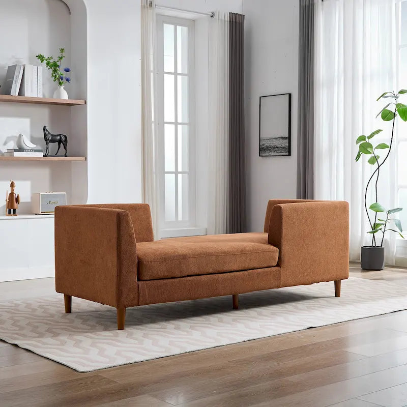 Canapé-méridienne moderne touffeté en chenille avec pieds en bois de noyer multicolore
