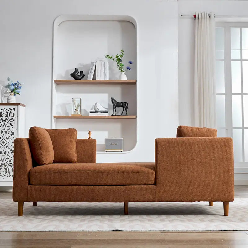 Canapé-méridienne moderne touffeté en chenille avec pieds en bois de noyer multicolore