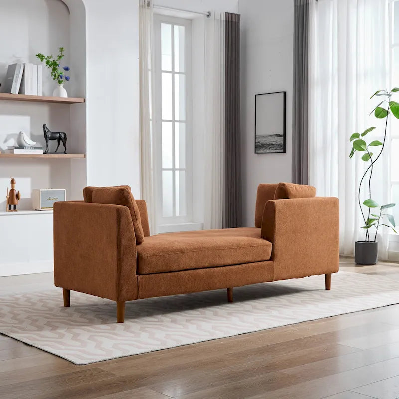 Canapé-méridienne moderne touffeté en chenille avec pieds en bois de noyer multicolore