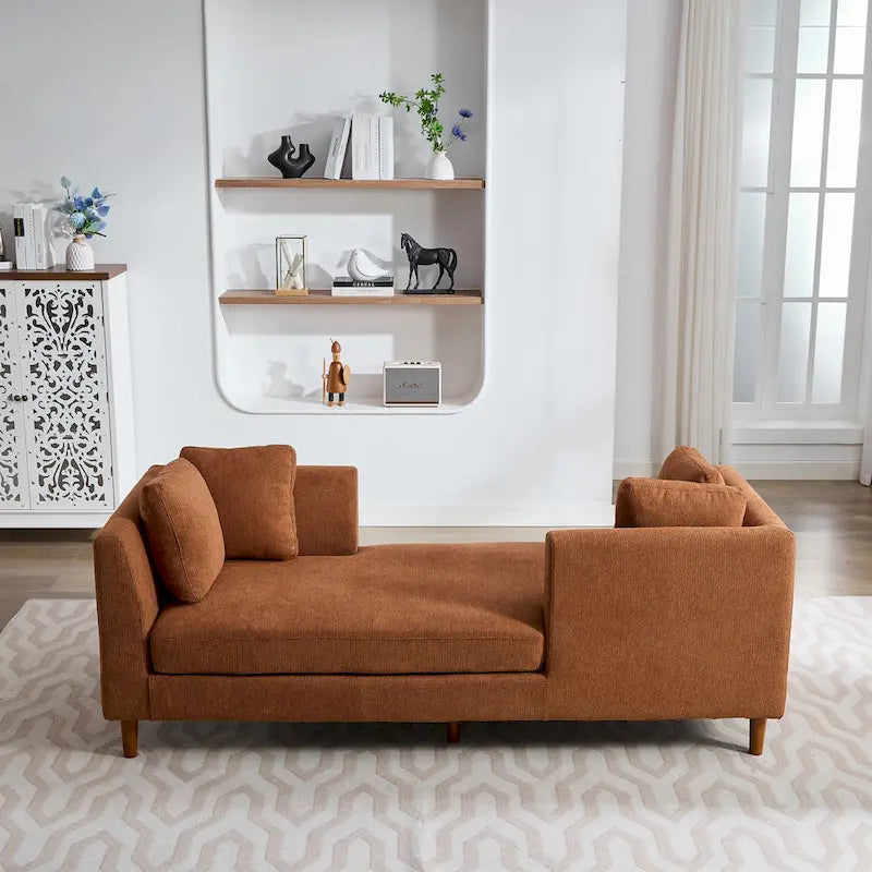 Canapé-méridienne moderne touffeté en chenille avec pieds en bois de noyer multicolore