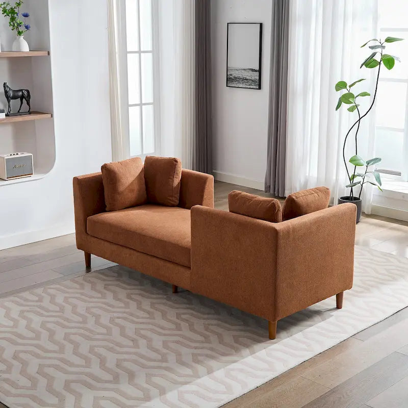 Canapé-méridienne moderne touffeté en chenille avec pieds en bois de noyer multicolore