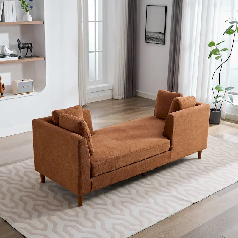 Canapé-méridienne moderne touffeté en chenille avec pieds en bois de noyer multicolore