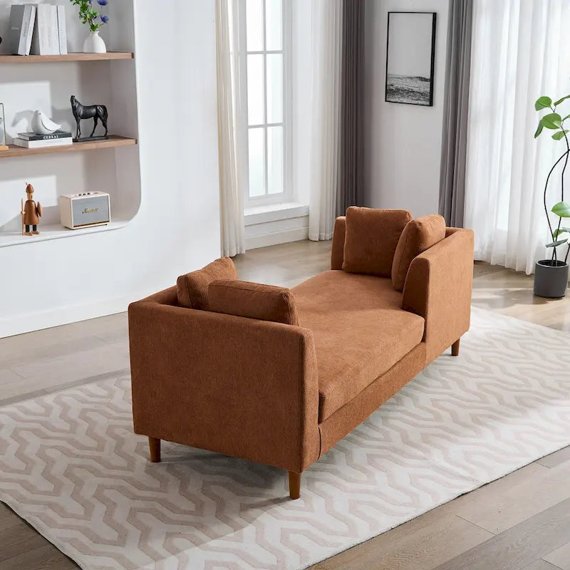 Canapé-méridienne moderne touffeté en chenille avec pieds en bois de noyer multicolore