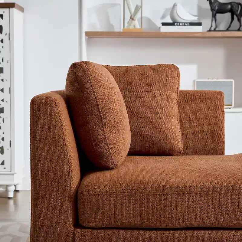 Canapé-méridienne moderne touffeté en chenille avec pieds en bois de noyer multicolore