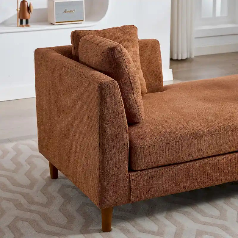 Canapé-méridienne moderne touffeté en chenille avec pieds en bois de noyer multicolore