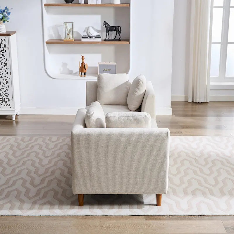 Canapé-méridienne moderne touffeté en chenille avec pieds en bois de noyer multicolore