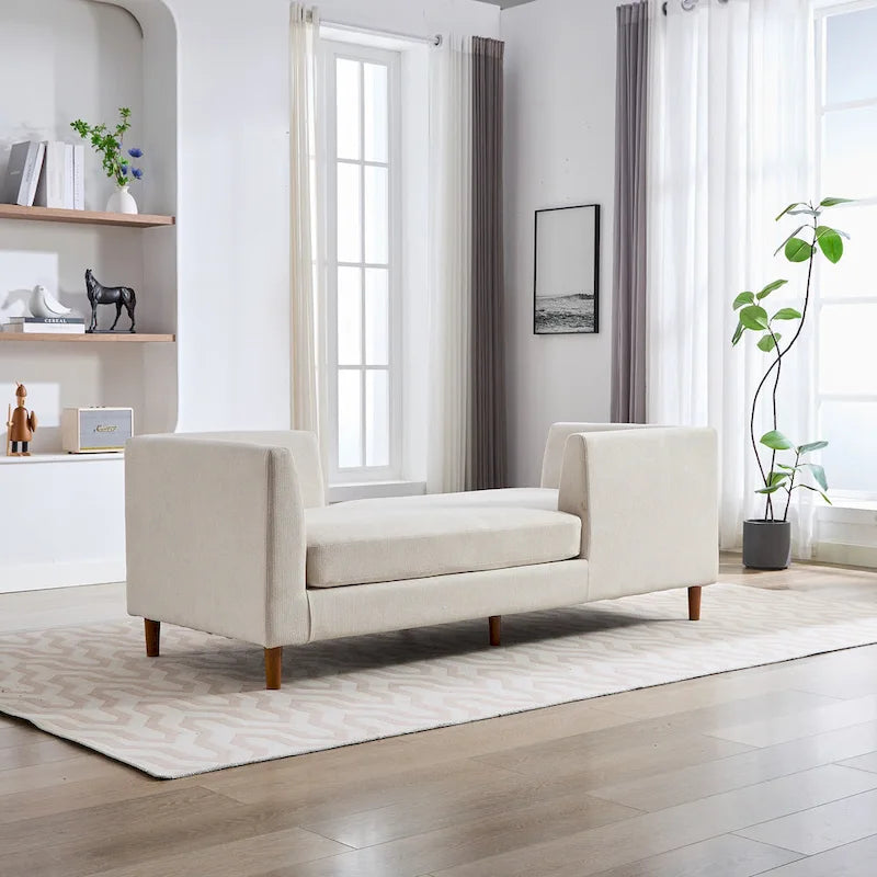 Canapé-méridienne moderne touffeté en chenille avec pieds en bois de noyer multicolore