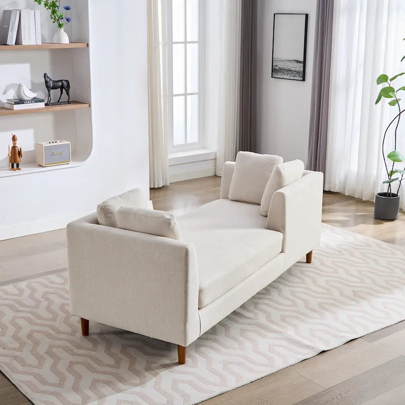 Canapé-méridienne moderne touffeté en chenille avec pieds en bois de noyer multicolore