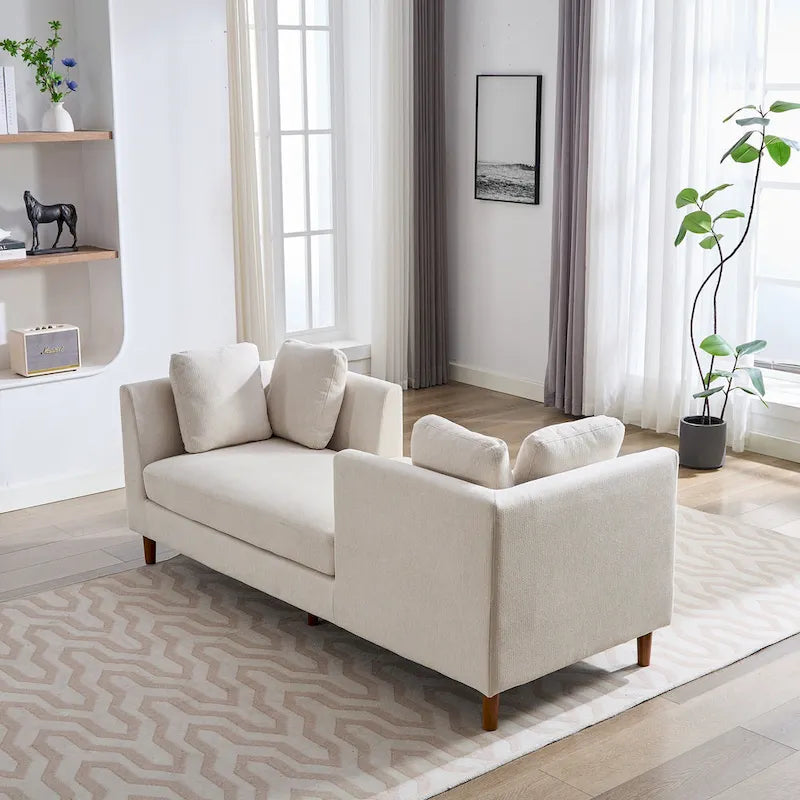Canapé-méridienne moderne touffeté en chenille avec pieds en bois de noyer multicolore