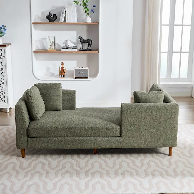 Canapé-méridienne moderne touffeté en chenille avec pieds en bois de noyer multicolore