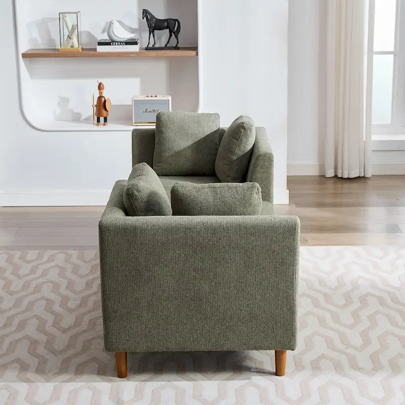 Canapé-méridienne moderne touffeté en chenille avec pieds en bois de noyer multicolore