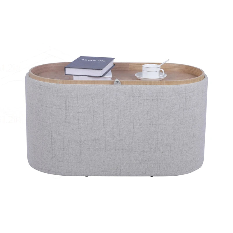 Pouf de rangement réversible avec plateau en lin noir