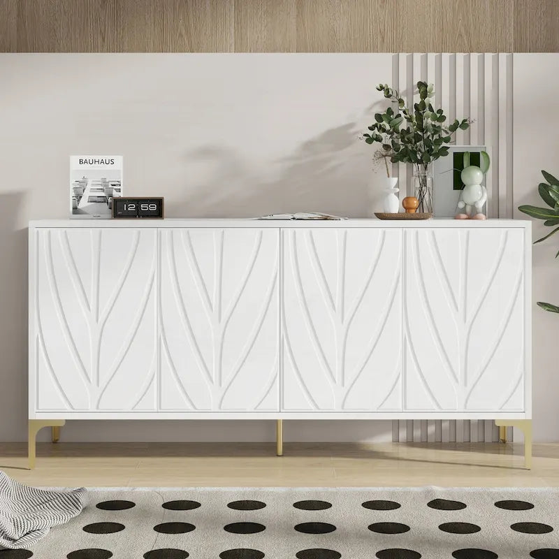 Buffet bahut 4 portes noir gaufré vague avec pieds dorés