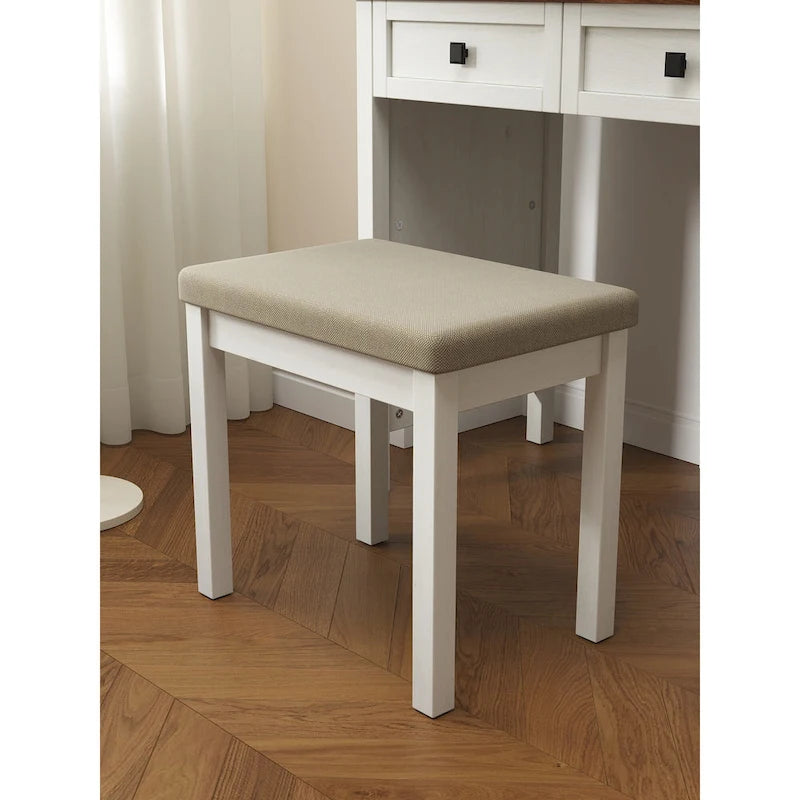 Table de maquillage de ferme blanche avec miroir LED, porte coulissante et station de recharge