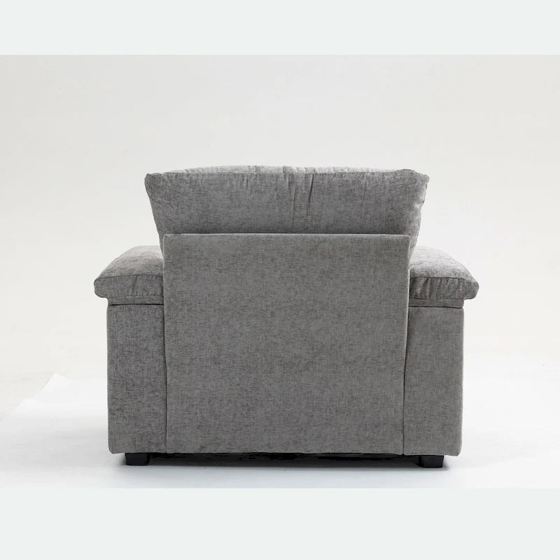 Fauteuil d'appoint surdimensionné en chenille avec porte-gobelets, port de charge USB et accoudoir de rangement Vert Gris Beige