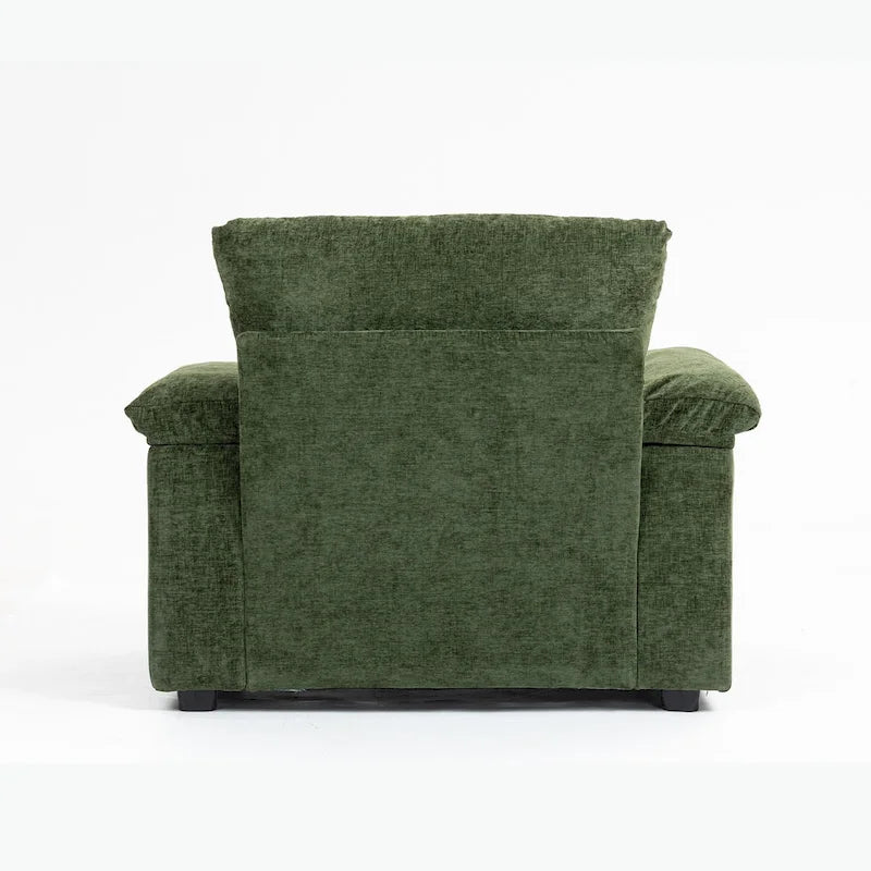 Fauteuil d'appoint surdimensionné en chenille avec porte-gobelets, port de charge USB et accoudoir de rangement Vert Gris Beige