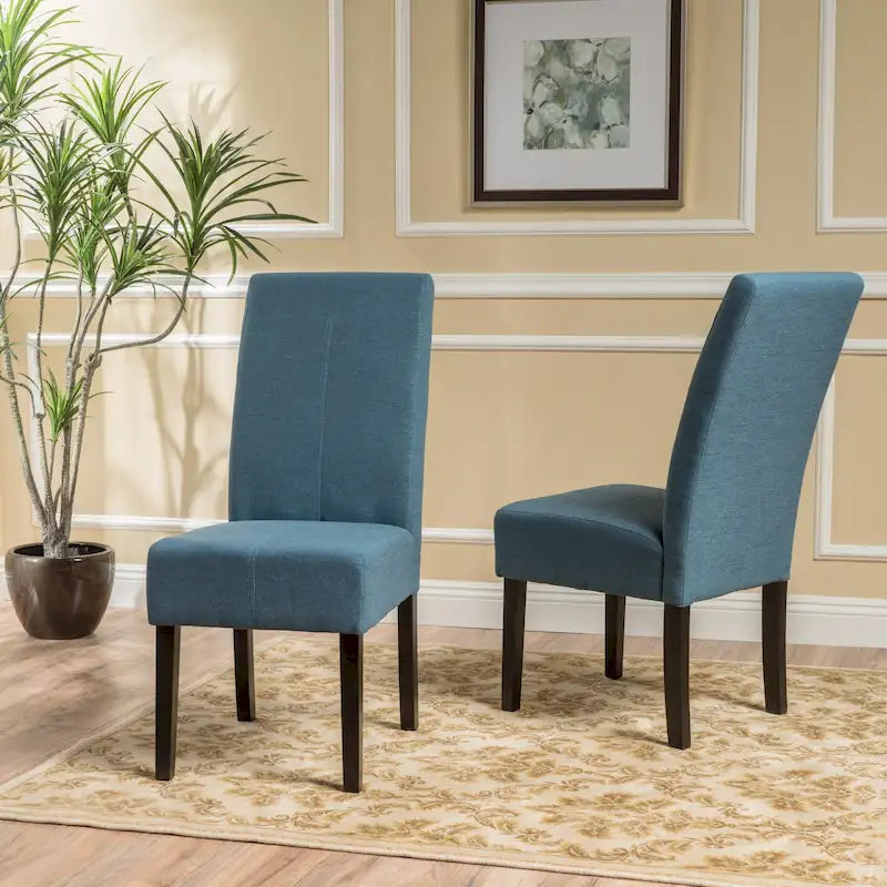 Chaise de salle à manger sans accoudoirs rembourrée avec pieds en bois T-Stitch, bleu / gris