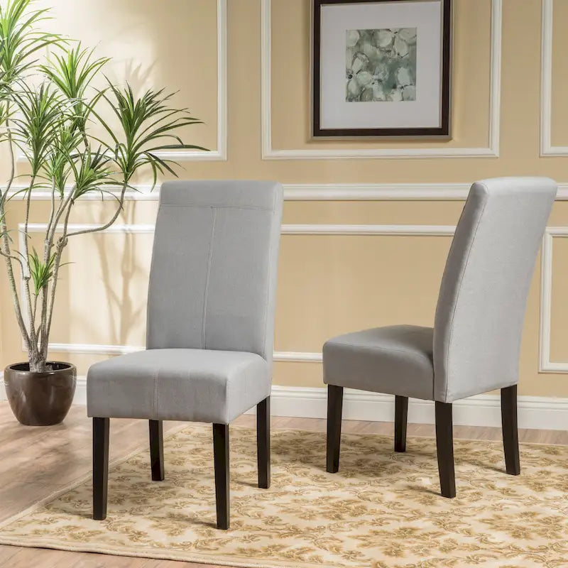 Chaise de salle à manger sans accoudoirs rembourrée avec pieds en bois T-Stitch, bleu / gris