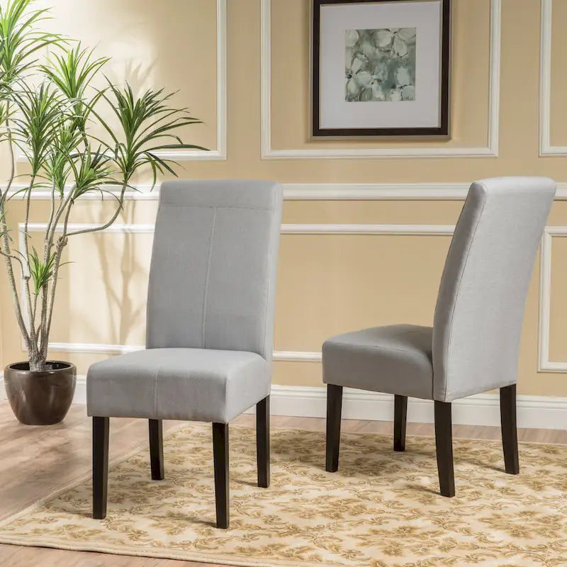Chaise de salle à manger sans accoudoirs rembourrée avec pieds en bois T-Stitch, bleu / gris