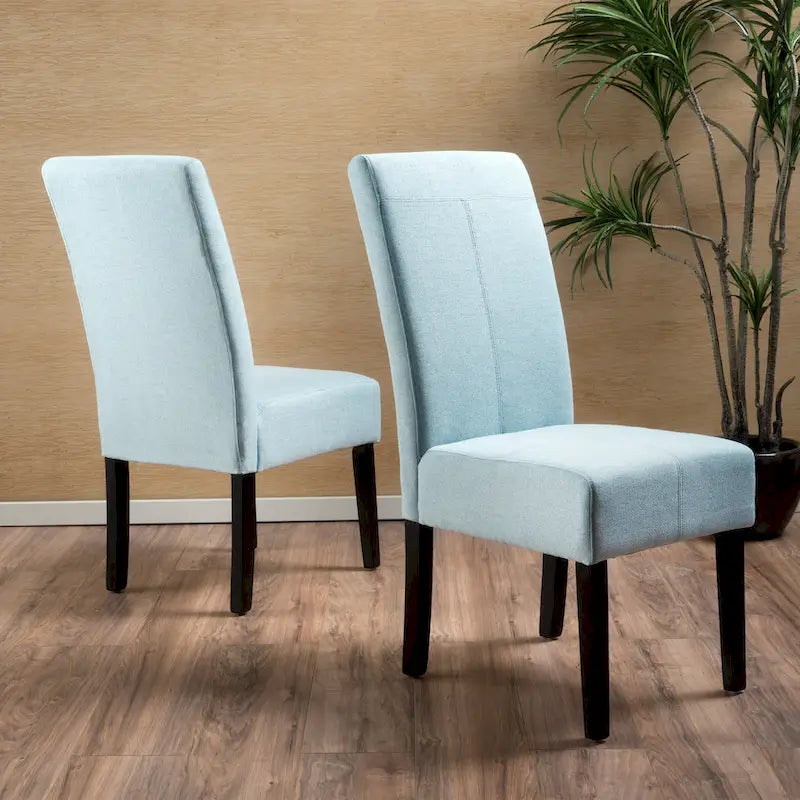 Chaise de salle à manger sans accoudoirs rembourrée avec pieds en bois T-Stitch, bleu / gris