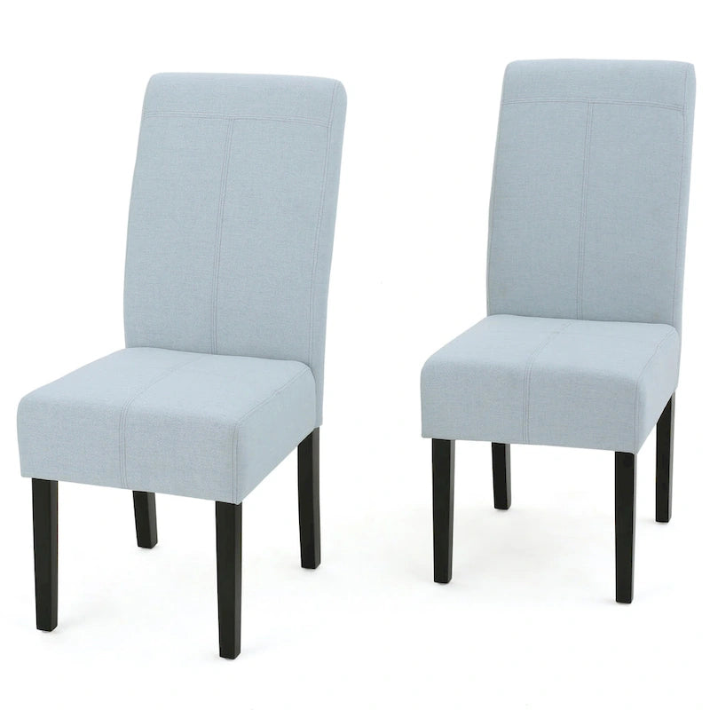 Chaise de salle à manger sans accoudoirs rembourrée avec pieds en bois T-Stitch, bleu / gris