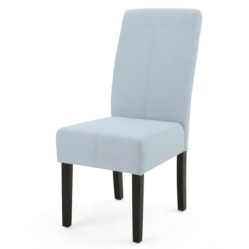 Chaise de salle à manger sans accoudoirs rembourrée avec pieds en bois T-Stitch, bleu / gris