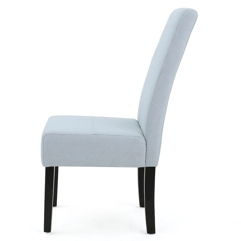 Chaise de salle à manger sans accoudoirs rembourrée avec pieds en bois T-Stitch, bleu / gris