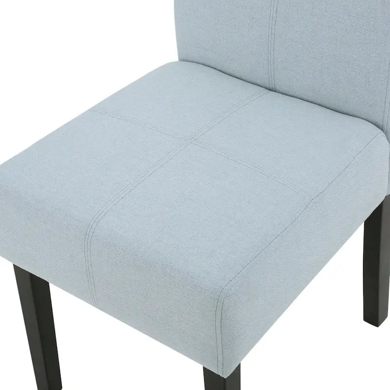 Chaise de salle à manger sans accoudoirs rembourrée avec pieds en bois T-Stitch, bleu / gris