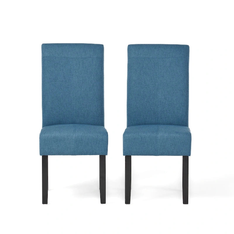 Chaise de salle à manger sans accoudoirs rembourrée avec pieds en bois T-Stitch, bleu / gris