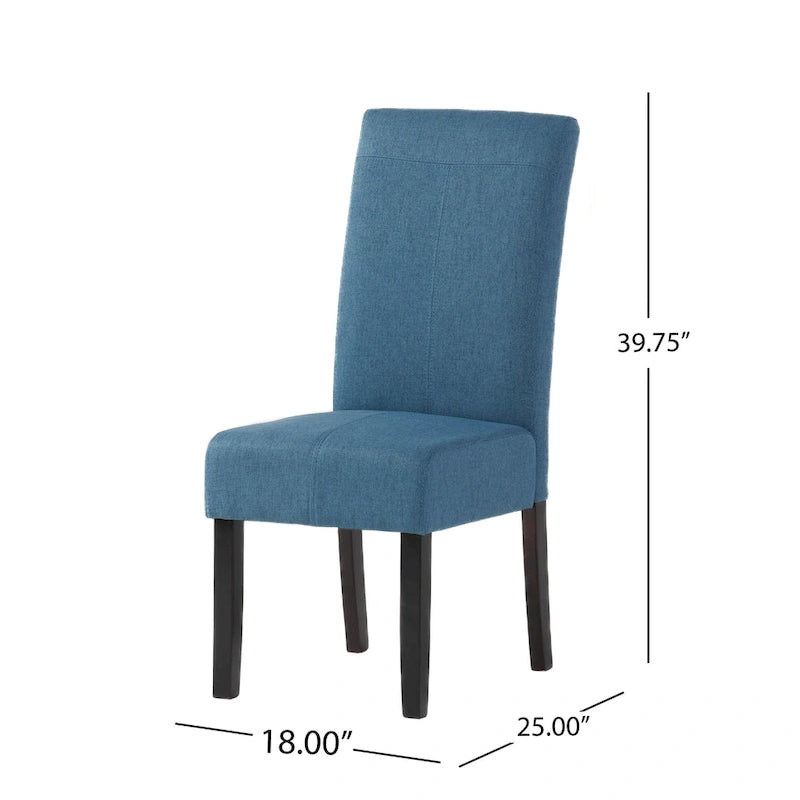 Chaise de salle à manger sans accoudoirs rembourrée avec pieds en bois T-Stitch, bleu / gris