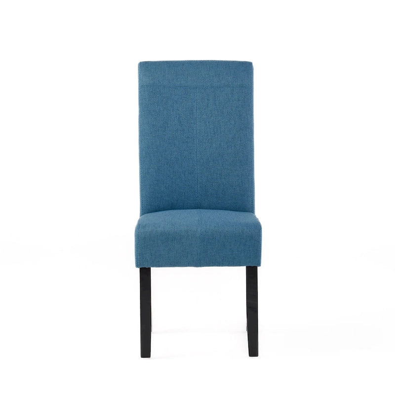 Chaise de salle à manger sans accoudoirs rembourrée avec pieds en bois T-Stitch, bleu / gris