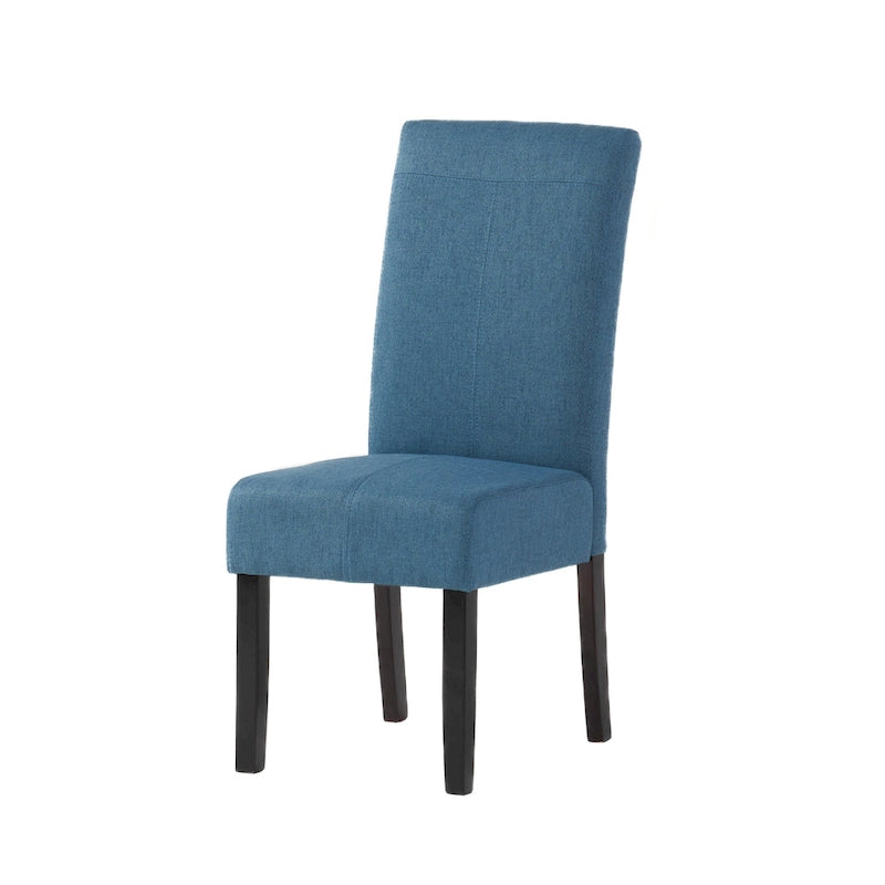 Chaise de salle à manger sans accoudoirs rembourrée avec pieds en bois T-Stitch, bleu / gris