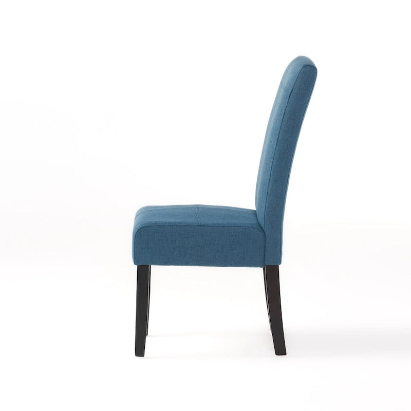 Chaise de salle à manger sans accoudoirs rembourrée avec pieds en bois T-Stitch, bleu / gris