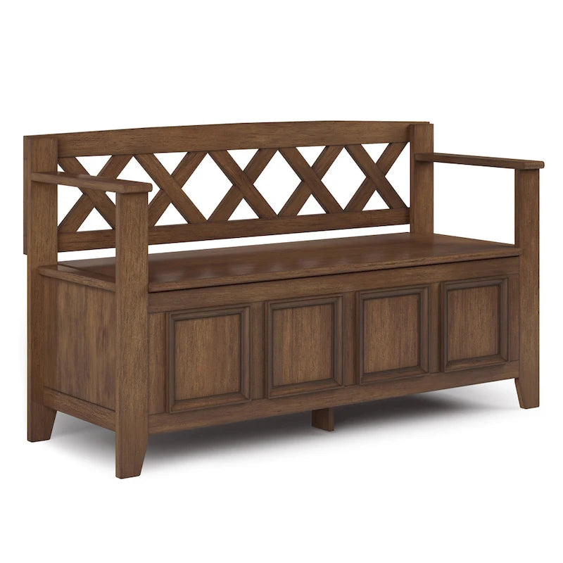 Banc de rangement d'entrée en bois massif avec couvercle à charnière, plusieurs coloris