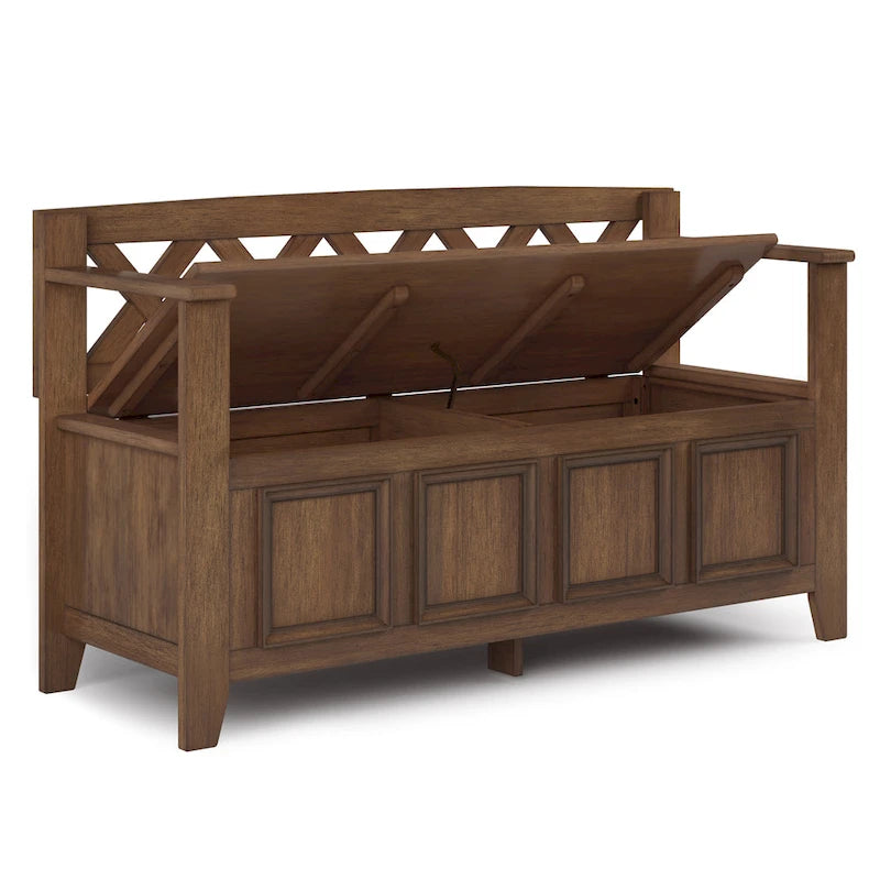 Banc de rangement d'entrée en bois massif avec couvercle à charnière, plusieurs coloris
