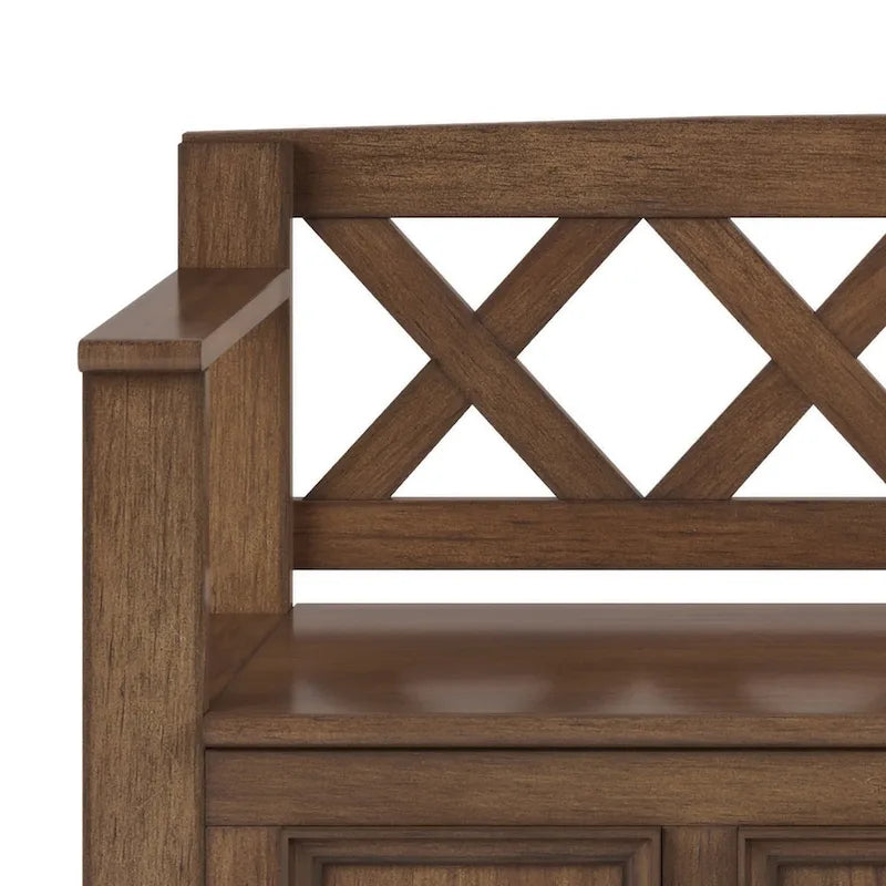 Banc de rangement d'entrée en bois massif avec couvercle à charnière, plusieurs coloris